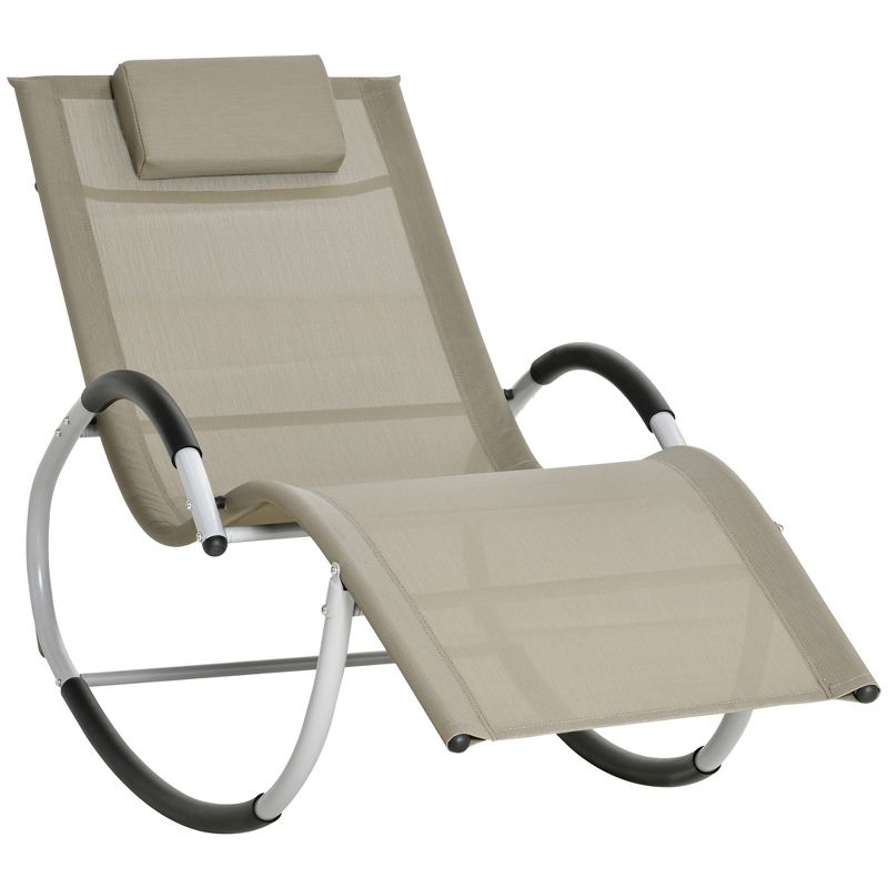Outsunny Rocking Chair, Zero Gravity Patio Chaise Garden Sun Lounger, Outdoor Reclining Rocker Lounge Chair with Detachable Pillow for Lawn, Patio or Pool, 1 of 7