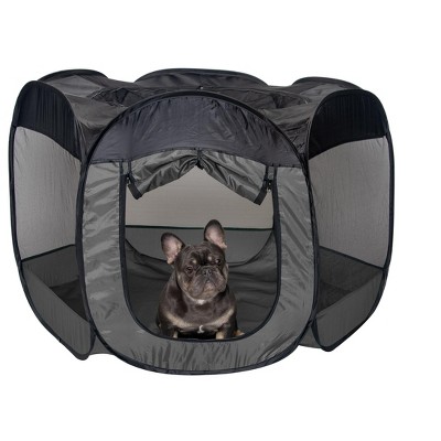 Gray Large Portable Mesh Pet Playpen with Zippered Top