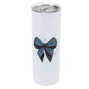 Elanze Designs 20 Ounce Stainless Steel On the Go Travel Tumbler With Push Top Lid, Blue Monarch Bow - 1 of 1