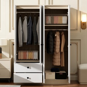 TIRAMISUBEST 4 Door Wardrobe Closet with Drawers - Mobile Lateral Filing Cabinet, Locking Wheels, Adjustable Shelf - 1 of 4