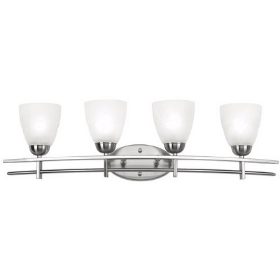 Possini Euro Design Art Deco Wall Light Brushed Nickel Hardwired 33" Wide 4-Light Fixture Marbleized Glass Bathroom Vanity