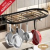 DOMETOUR Hanging Pot Rack Ceiling Mount Cookware Organizer with 12pcs Hooks Pots and Pans Storage 33' Oval Pan Hangers for Kitchen, Black - 2 of 4