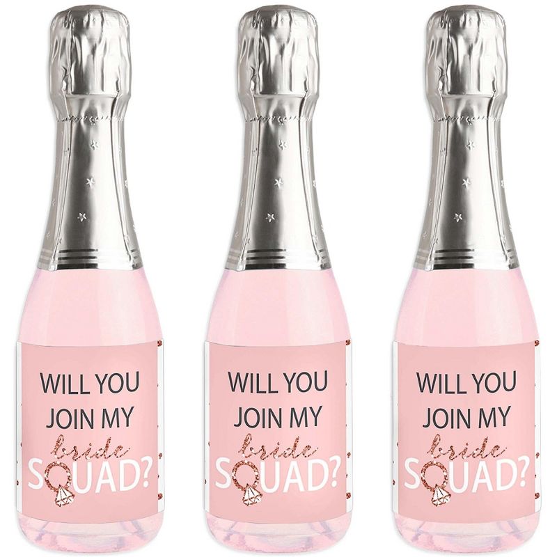 Big Dot of Happiness Will You Join My Bride Squad? - Mini Wine and Champagne Bottle Label Stickers - Rose Gold Bridesmaid Party Favor Gift - 16 Ct, 1 of 8