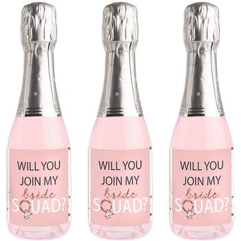 Big Dot of Happiness Will You Join My Bride Squad? - Mini Wine and Champagne Bottle Label Stickers - Rose Gold Bridesmaid Party Favor Gift - 16 Ct