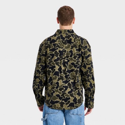 Men’s Camo Print Vintage Utility Shirt – Goodfellow & Co Olive Green