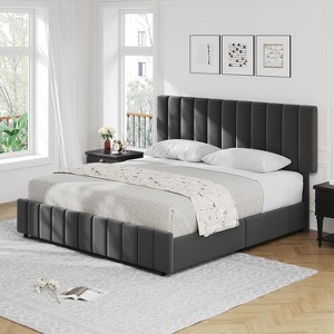 Bed Frame with 4 Storage Drawers, Adjustable Height Headboard, No Box Spring Needed - 1 of 4