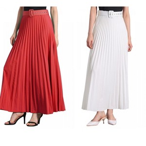 INSPIRE CHIC Women's Flowy Pleated Elastic High Waist with Belt A-line Skirt 2 Packs - 1 of 4