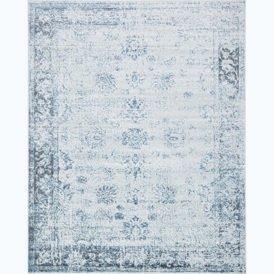 Reversible Easy-Care Light Blue Synthetic Rectangular Rug