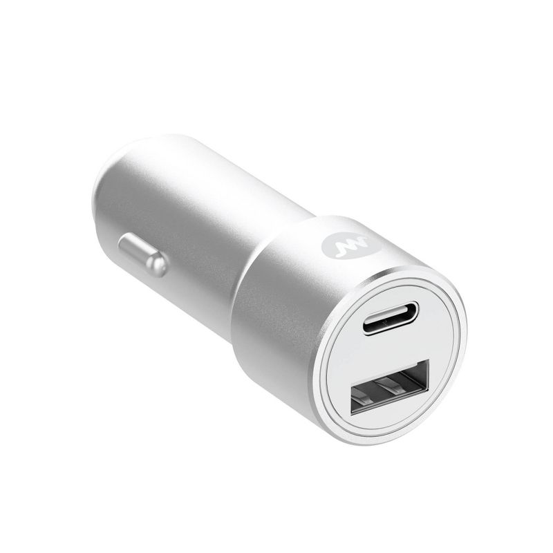 Just Wireless Pro Series 42W 2-Port USB-A &#38; USB-C Car Charger - Silver &#38; White, 1 of 8