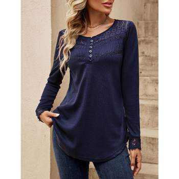 Women's Causal 3/4 Sleeve Tunic Tops V Neck Lace Crochet Blouse Pleated Peplum Flowy Shirts