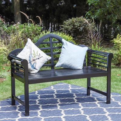 Outdoor Acacia Wood Loveseat Bench - Black - Captiva Designs
