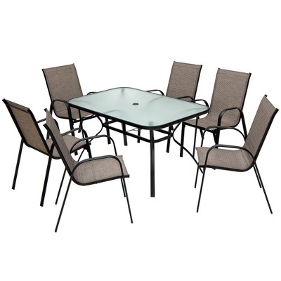 Tangkula 7PCS Patio Dining Furniture Set w/ 6 Stackable Armchairs & Umbrella Hole