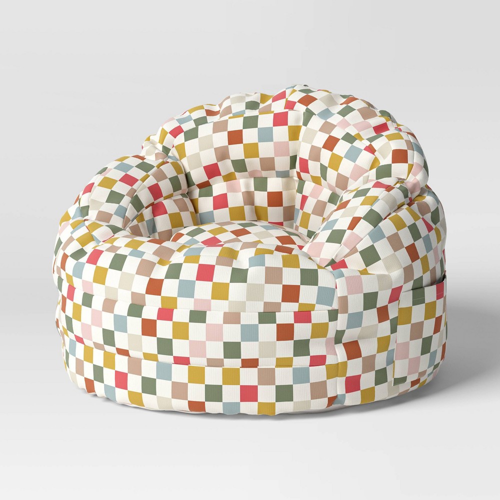 Photos - Bean Bag Settle in Kids'  Checkered - Pillowfort™