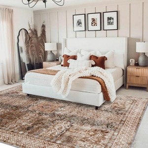 5x7ft Washable Vintage Area Rug, Thin Foldable Non-Slip Distressed Floral Carpet for Bedroom Living Room Bathroom - 1 of 4