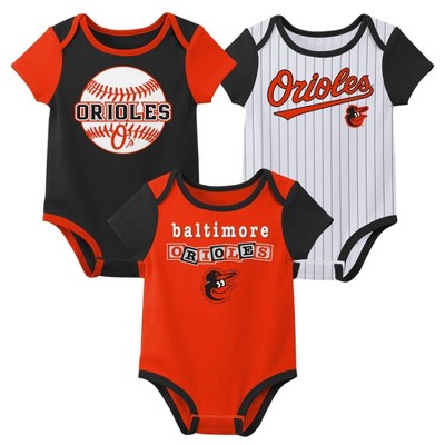 MLB Baltimore Orioles Infant Boys' White Pinstripe 3pk Bodysuits - 0-3M