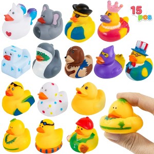 SYNCFUN 15 Pcs Rubber Ducks Bath Shower Toys, Mini Rubber Duckie Toys with Mesh Carry Bag for Kids Baby Christas Birthday Gifts Party Favors - 1 of 4