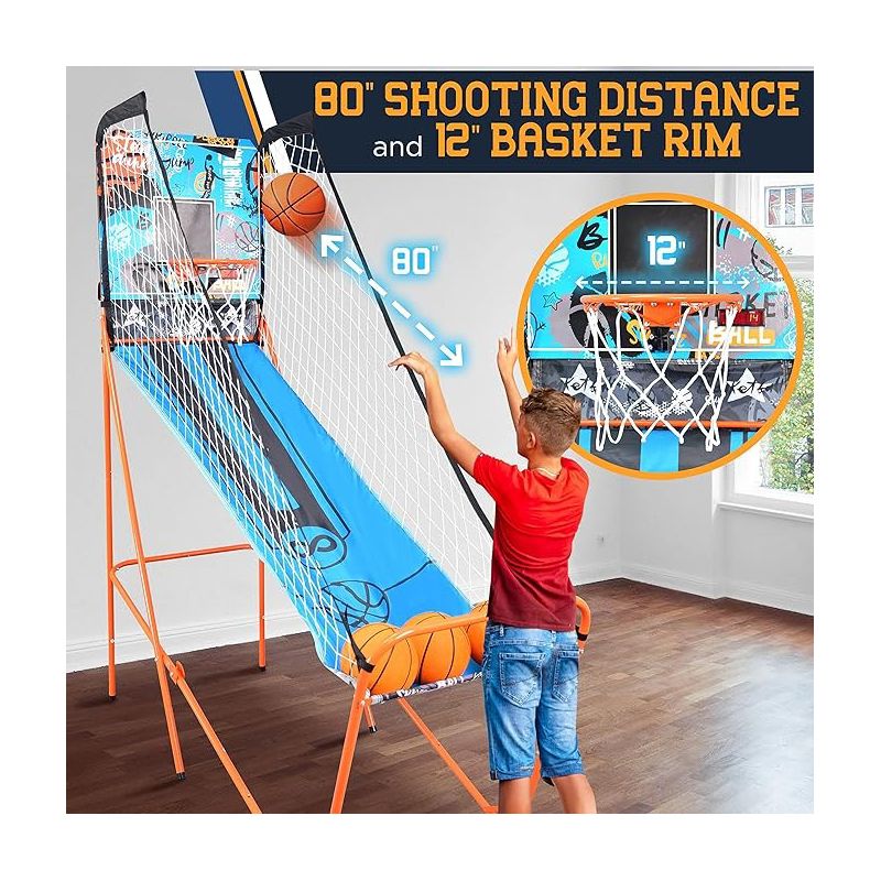 SereneLife Single Hoop Basketball Shootout Indoor Home Arcade Room Game with Electronic LED Digital Basket Ball Shot Scoreboard, 3 of 7