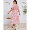 Clearlove Women's Plus Size Square Neck Puff Short Sleeve Self Tie Front A Line Dress - 3 of 4