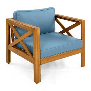 NAYSAYE Patio Chaise Lounges Outdoor Acacia Wood Armchair Set with Cushions for Garden Patio Deck, Blue and Teak, 28.7"*27.9"*24" - 1 of 4