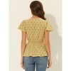 INSPIRE CHIC Women's Floral Print Smocked Flutter Sleeves Tie Collar Peplum Blouse - 4 of 4