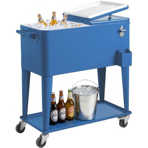 NAYSAYE 80 Quart Rolling Ice Chest Portable Bar Drink Cooler with Catch Basin, Bottom Storage Tray for Patio Party BBQ Beach, Blue, 34.3"*15.2"*35.8" - 1 of 4