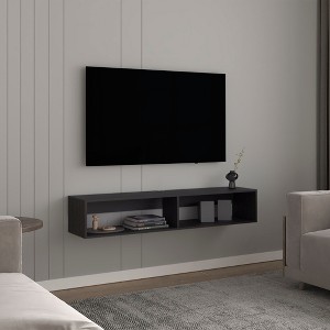 59.1" FSC Certified Engineered Wood Black Wenge TV Stand with 2 Shelves and Compact Design for Living Room - 1 of 4