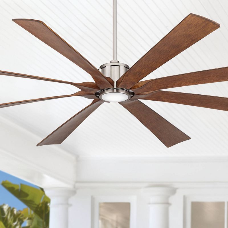 80" Possini Euro Design Defender Modern Indoor Outdoor Ceiling Fan with Dimmable LED Light Remote Brushed Nickel Koa Damp Rated for Patio Exterior, 2 of 10