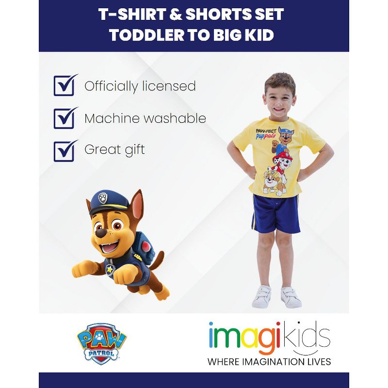 Paw Patrol Chase Marshall Rubble Pullover T-Shirt and Mesh Shorts Outfit Set Toddler to Big Kid, 2 of 8