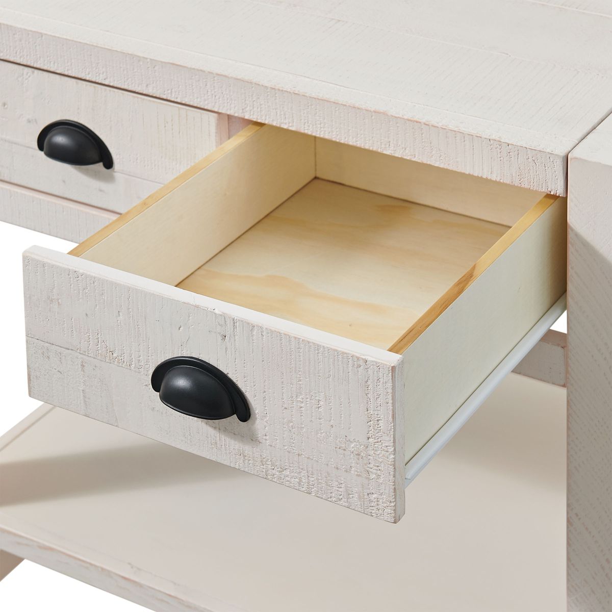 Alaterre Furniture Arden 2-Drawer Nightstand with Open Shelf, Solid Pine Wood, Driftwood White Finish, Metal Drawer Glides, Ideal for Bedroom Storage - thumbnail 10