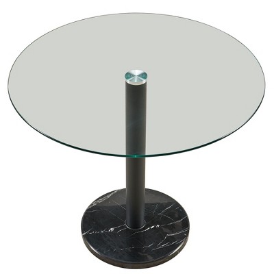 NicBex 35.43 Inch Round Dining Table with Tempered Glass Tabletop and Black Marble Chassis for Living Dining Room, Black
