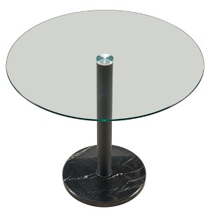 NicBex 35.43 Inch Round Dining Table with Tempered Glass Tabletop and Black Marble Chassis for Living Dining Room, Black - 1 of 4