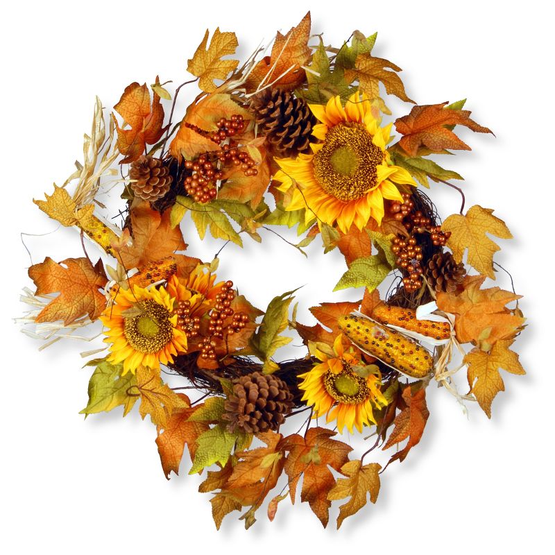 24" Autumn Sunflower Wreath - National Tree Company, 1 of 5