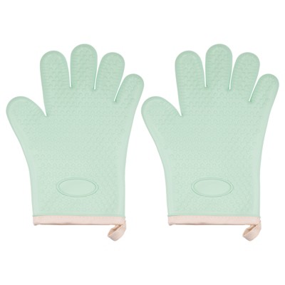 Unique Bargains Heat Resistant Kitchen Textiles Soft Lining Silicone Oven Mitts 2 Pcs