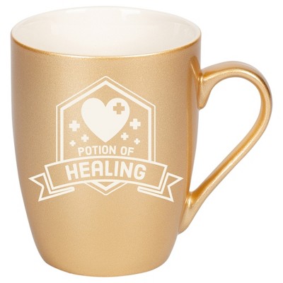 100 North Magic Potion 10 Ounce Vegas Gold Metallic Finish, Comfortably Fits Your Hands, New Bone China Coffee Tea Cup Mug, Potion of Healing