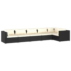 vidaXL Poly Rattan Patio Lounge Set- 6 Piece Outdoor Furniture with Cushions, Modular Black & Cream Sofa Set, Powder-Coated Steel Frame - 1 of 4
