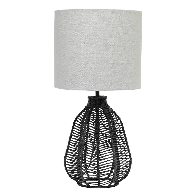 21" Vintage Rattan Wicker Style Paper Rope Bedside Table Lamp with Fabric Shade - Lalia Home, 1 of 9