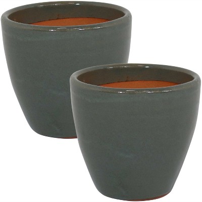 Sunnydaze Resort Outdoor/Indoor High-Fired Glazed UV- and Frost-Resistant Ceramic Flower Pot Planter with Drainage Holes - 8" Diameter - Gray - 2-Pack