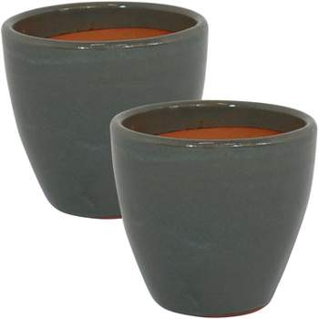 Sunnydaze Resort High-Fired Outdoor/Indoor Glazed UV- and Frost-Resistant Ceramic Planters with Drainage Holes - 2-Pack