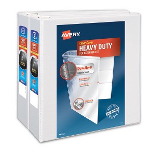 Avery Heavy-Duty Non Stick View Binder with DuraHinge and Slant Rings, 3 Rings, 4" Capacity, 11 x 8.5, White, 2/Pack - 1 of 4