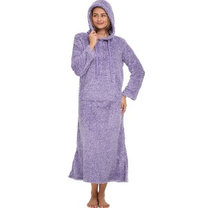ADR Women's Warm Fleece Nightgown, Oversized Hoodie, Long Hooded Sweatshirt Robe - 1 of 2