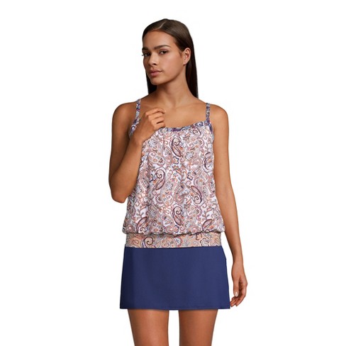Lands' End Women's Long Chlorine Resistant Blouson Tummy Hiding Tankini  Swimsuit Top Adjustable Straps - 6 - Deep Sea Navy Paisley Mix : Target
