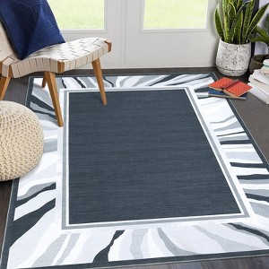 Modern Bordered Area Rug - Washable, Non-Slip & Stain Resistant Low Pile Carpet,Clean-lined Runner Rug - 1 of 4