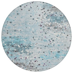 Teal Blue And Gray Abstract Washable Indoor Outdoor Area Rug - 1 of 4