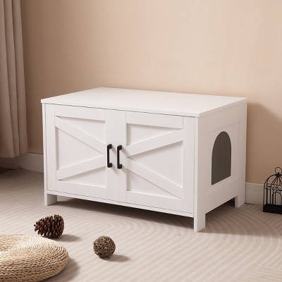 Etelifrank Cat Litter Box Enclosure - Hidden Litter Box Furniture with Barn Door, Wooden Cat House