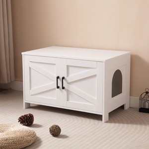 BDELITE Cat Litter Box Enclosure, Litter Box Furniture Hidden with Barn Door-31.5*19.7*19.7 Inch, White - 1 of 4