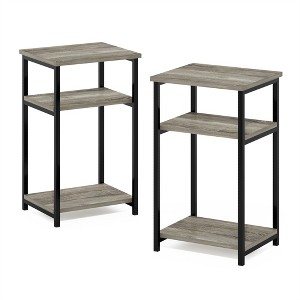 Furinno Just 3-Tier Industrial Metal Frame End Table with Storage Shelves, 2-Pack, French Oak - 1 of 1