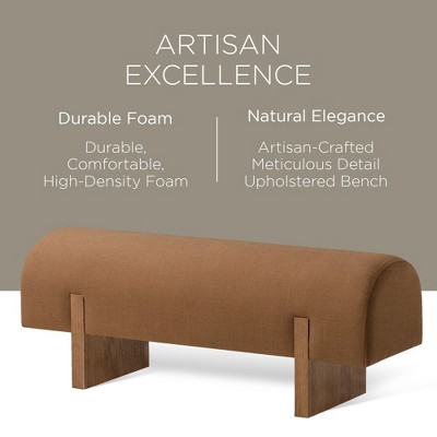Juno 48'' Brown Upholstered Wooden Bench with Padded Seat