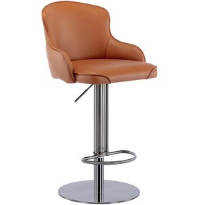 NicBex Swivel Adjustable Height Bar Stools,Modern Leather Bar Chair with Backrest and Stainless Steel Base for Dining Room,Kitchen,Counter,Brown - 1 of 4