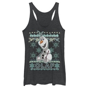 Women's Frozen Ugly Christmas Olaf Racerback Tank Top - 1 of 3