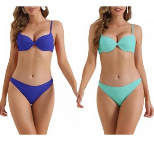 Women's Push Up Underwire Ruched Top High Cut Bottoms Swimsuit Bathing Suit 2 Sets - 1 of 4